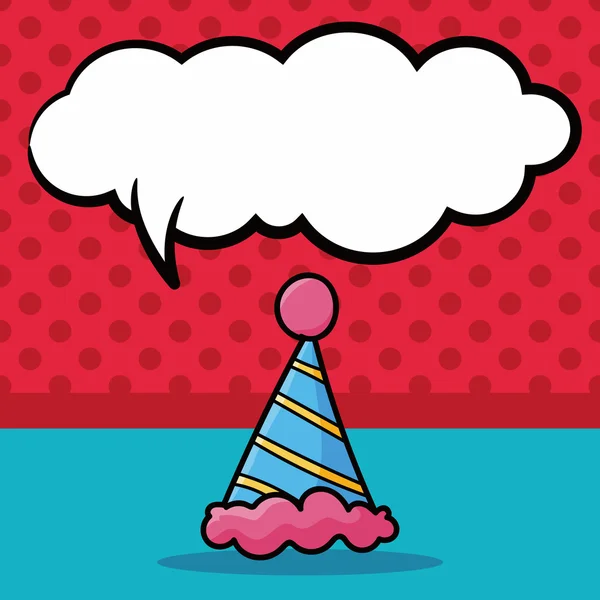 Verjaardag hoed doodle, toespraak bubble vectorillustratie — Stockvector