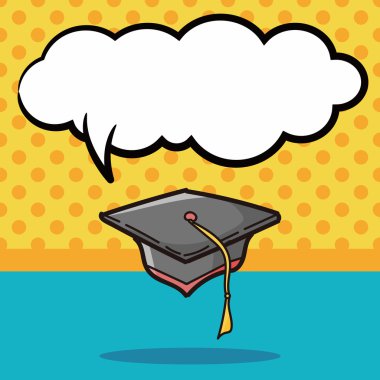 Mezuniyet kap renk doodle, konuşma balonu vektör çizim