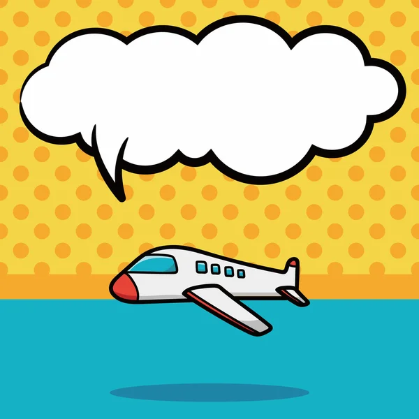 Vliegtuig doodle, toespraak bubble vectorillustratie — Stockvector