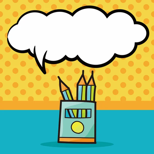 Stylo et crayon doodle couleur, illustration vectorielle bulle de la parole — Image vectorielle