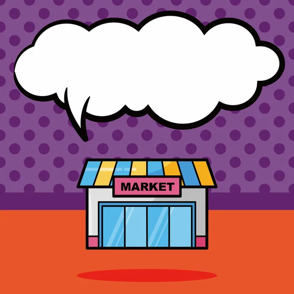 Loja de mercado doodle, ilustração do vetor da bolha da fala — Vetor de Stock