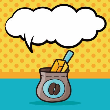 kahve çekirdeği renk doodle, konuşma balonu vektör çizim