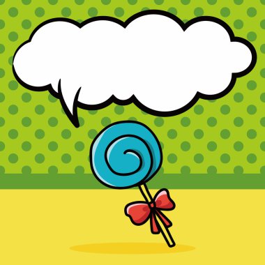 Candy lolipop doodle, konuşma balonu vektör çizim