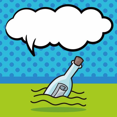 İletide bir şişe doodle, konuşma balonu vektör çizim