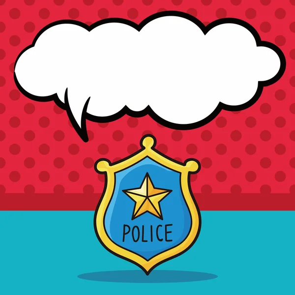 Police jelvény doodle, beszéd buborék vektoros illusztráció — Stock Vector