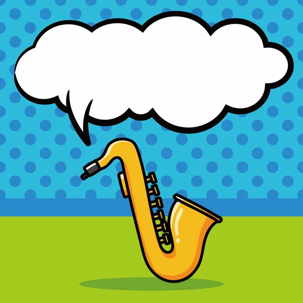 Instrumento musical garabato saxofón, ilustración vector burbuja del habla — Vector de stock