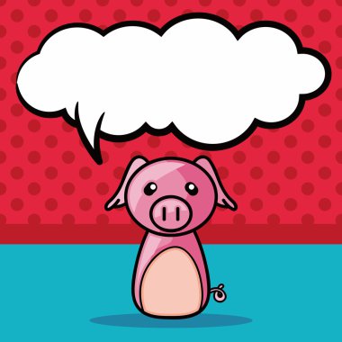 Çince Zodyak domuz doodle, konuşma balonu vektör çizim