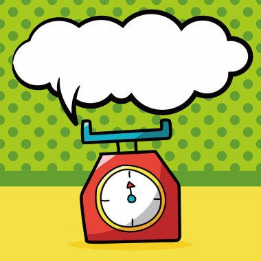 ağırlık ölçek rengi doodle, konuşma balonu vektör çizim