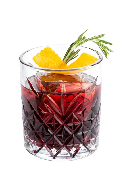 Cóctel Alcohólico Antigua Negroni Con Whisky Cubo Hielo Vaso Aislado — Foto de Stock