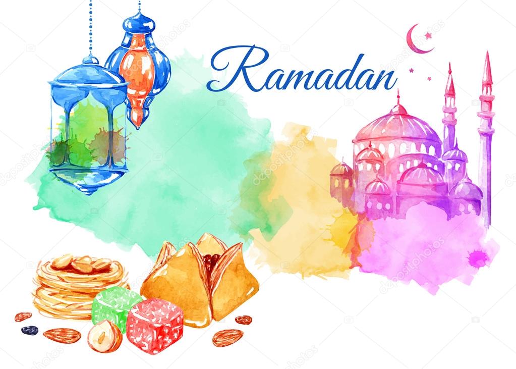 Ramadan Kareem watercolor illustration — Stok Vektör 