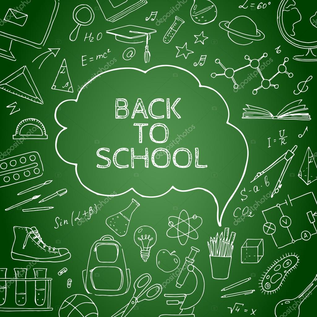 Terug naar school doodles in schoolbord achtergrond â€” Stockvector