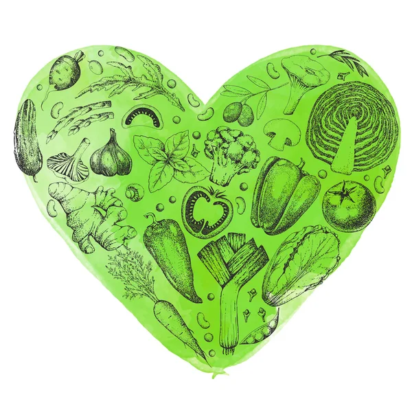 Green heart from vegetables — Stock Illustration Green heart from vegetables Royalty Free Stock Illustrations