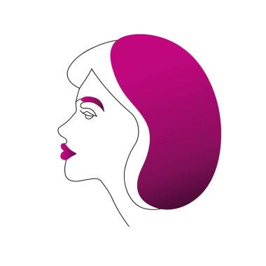 Siyah saçlı ve kırmızı dudaklı güzel bir kadının profil portresi.