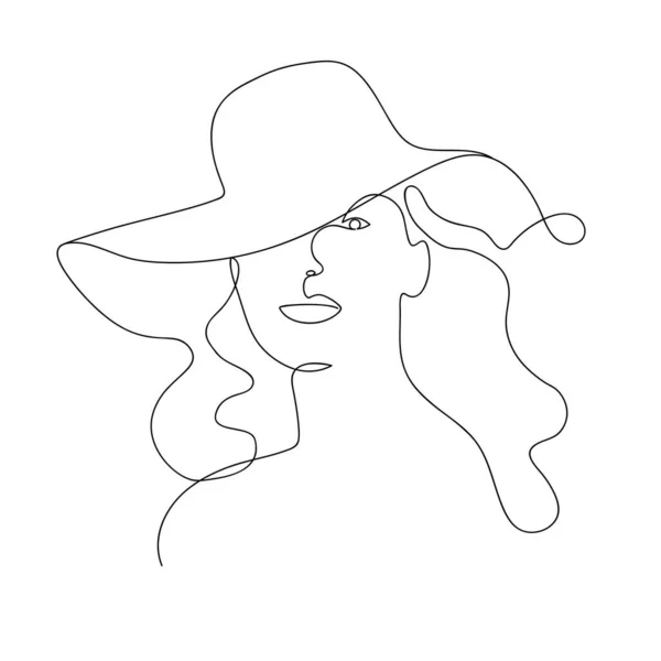 Retrato Vectorial Una Joven Hermosa Mujer Con Sombrero Hecho Estilo — Archivo Imágenes Vectoriales