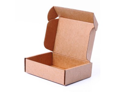 Oluklu kutu, karton kutu, beyaz arkaplanda izole edilmiş karton kutu