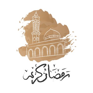 Cami 'nin Çizimi. Cami geçmişi ve Arapça metni olan Ramazan Kareem. Vektör İllüstrasyonu - Vektör