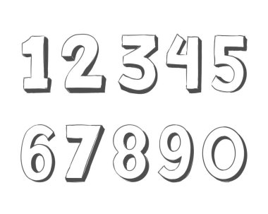 Doodle Sketch Figürleri ve Matematiksel İşaretlerin Vektör Kümesi. 1 'den 9' a El Çizimi Figürleri - Vektör