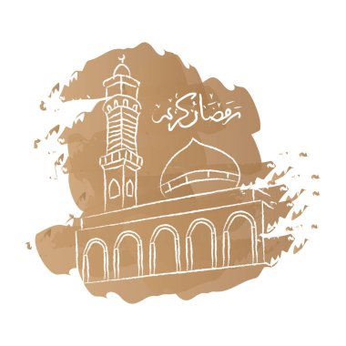 Cami 'nin Çizimi. Cami geçmişi ve Arapça metni olan Ramazan Kareem. Vektör İllüstrasyonu - Vektör