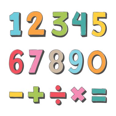 Matematiksel İşaretli Renkli Çocuklar. Renkli vektör seti - Vektör