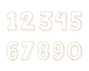 Eldeki Rakamların Vektörü çizim stili. Karalama numaraları. - Vektör