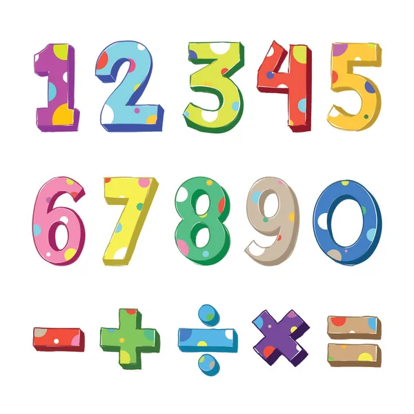 Kids Colorful Numbers Mathematical Signs Colorful Vector Set Vector — Stock Vector