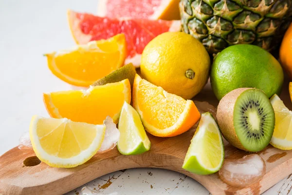 Selection of tropical fruits on white background — Stock Photo, Image