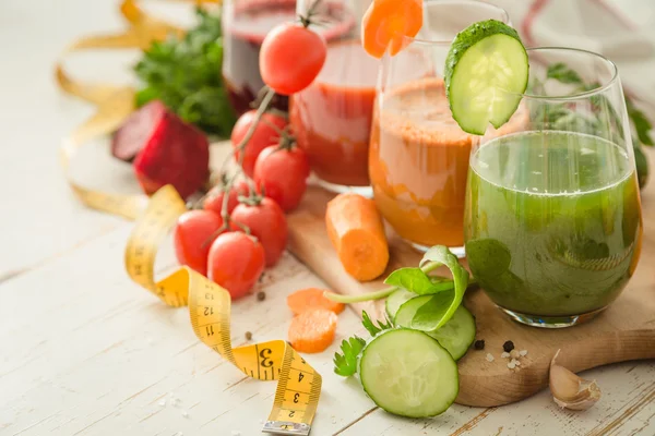 Selection of colorful vegetable juice in glasses — Stock Photo, Image