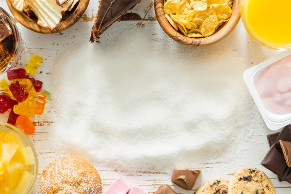 Selection of food high in sugar — Stock Photo, Image