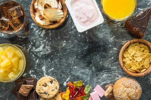 Selection of food high in sugar — Stock Photo, Image