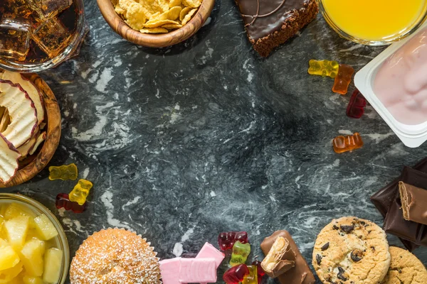 Selection of food high in sugar — Stock Photo, Image