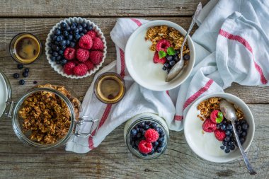 Kahvaltı - çilek ve granola ile yoğurt