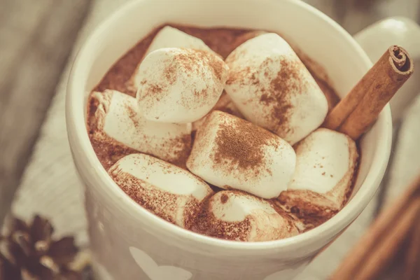 Varm choklad med marshmallow och kanel — Stockfoto