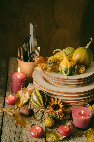Thanksgiving table setting with decorations — Stock Photo, Image