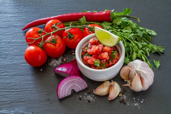 Molho de salsa e ingredientes — Fotografia de Stock