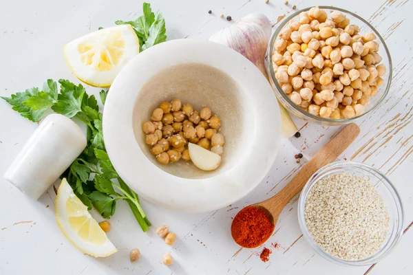 Humus malzemeleri - nohut — Stok fotoğraf