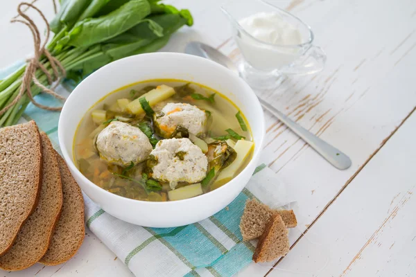 Sorrel soup with meat balls — Stock Image Sorrel soup with meat balls Royalty Free Stock Images