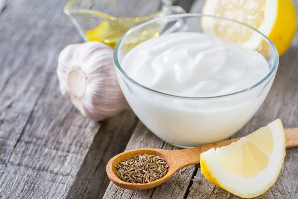 Tahini ingredientes molho — Fotografia de Stock