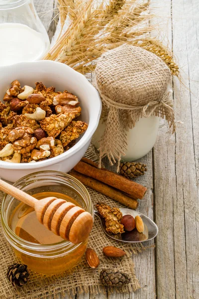 Granola de outono com nozes e iogurte — Fotografia de Stock