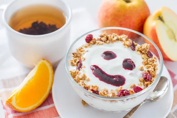 Smile face - apple granola  with yogurt