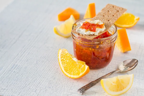Los ingredientes de mermelada - la naranja, el limón, la calabaza — Foto de Stock
