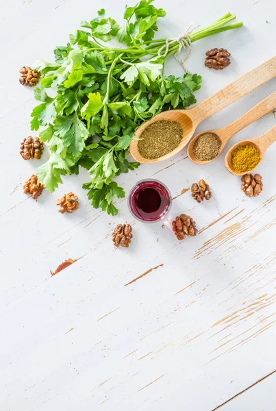 Georgian walnut sauce ingredients — Stock Photo, Image