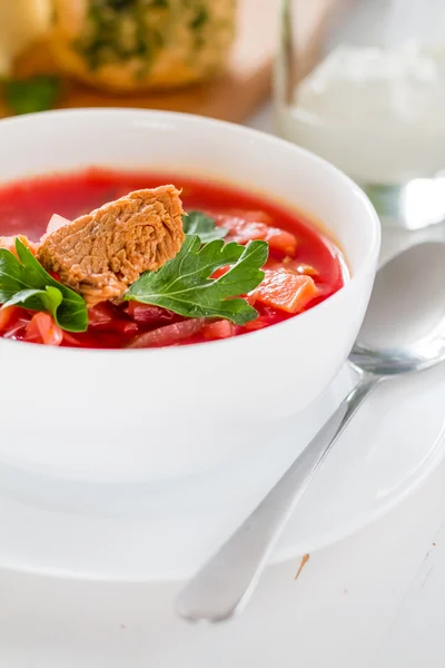 Borsch - sopa ucraniana tradicional — Fotografia de Stock