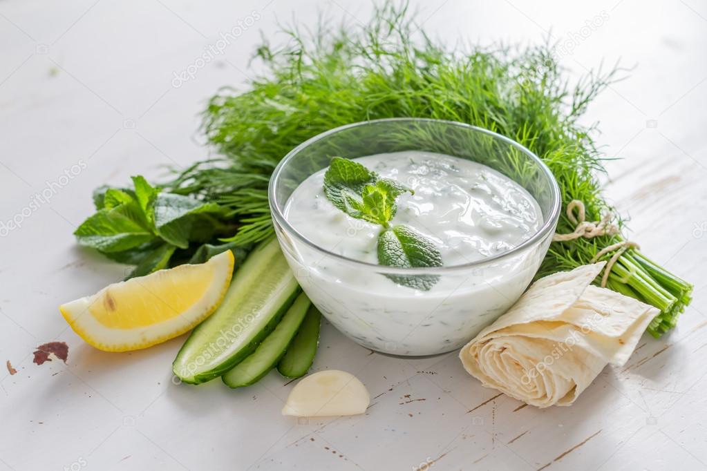 Tzatziki sauce with ingredients