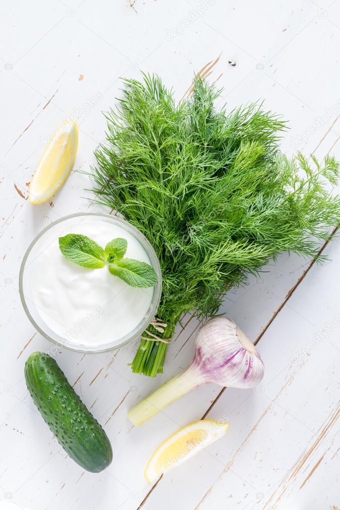 Tzatziki sauce with ingredients