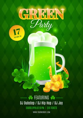 Yeşiller Partisi el ilanı. Kart kutlama St Patrick's Day için davet