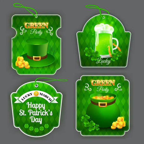 Yeşiller Partisi etiketleri ayarlama. Farklı tasarım öğeleri St. Patrick'ın günü