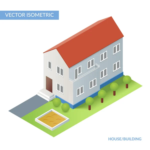 Casa isometrica e edificio — Vettoriale Stock