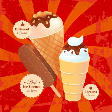Dondurma çeşitleri ile Retro poster