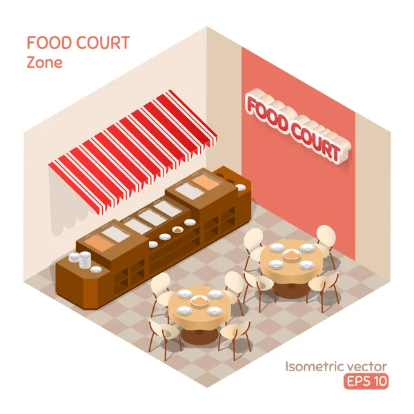 Ilustración isométrica vectorial de la zona del patio de comidas — Vector de stock