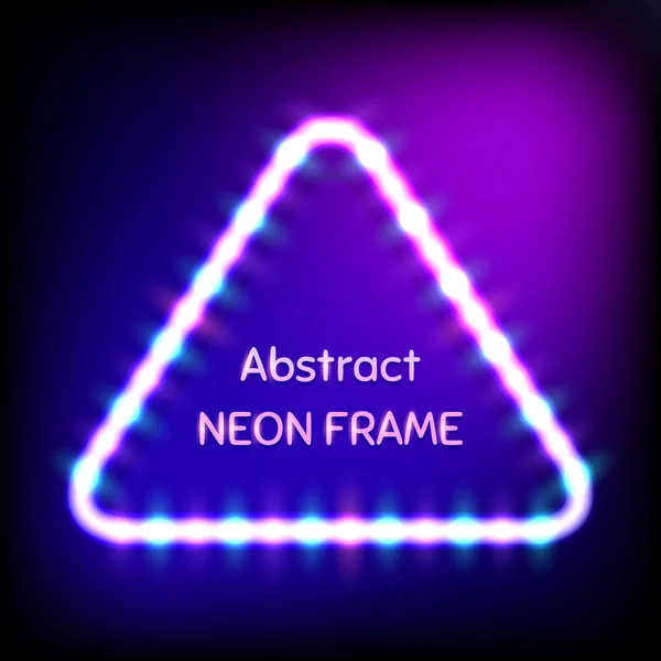 Gloeiende neon driehoek frame met gloeilampen op kleurrijke donkere achtergrond voor uw ontwerp — Stockvector